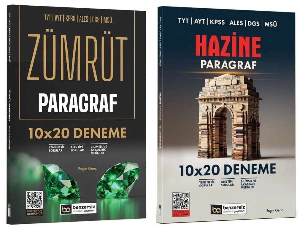 SÜPER FİYAT - Benzersiz Akademi KPSS TYT AYT ALES DGS MSÜ Paragraf HAZİNE ZÜMRÜT 20 Deneme 2 lİ Set - Engin Genç Benzersiz Akademi Yayınları