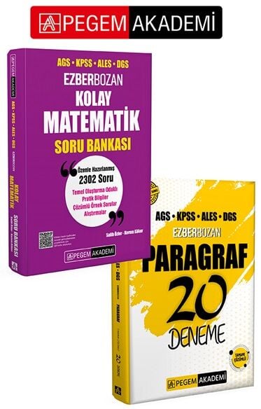 Pegem KPSS MEB-AGS ALES DGS Kolay Matematik Ezberbozan Soru Bankası + Paragraf Ezberbozan 20 Deneme 2 li Set Pegem Akademi Yayınları