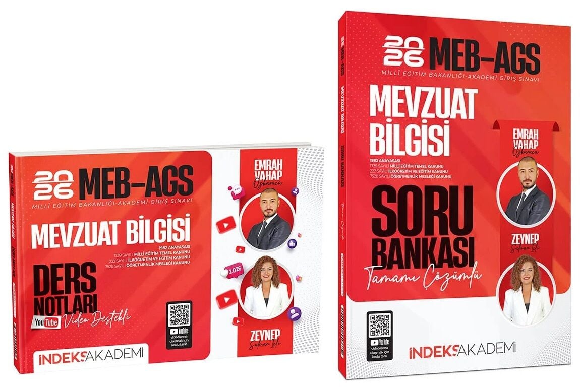 SÜPER FİYAT - İndeks Akademi 2026 MEB-AGS Mevzuat Bilgisi Ders Notları + Soru Bankası 2 li Set - Zeynep Salman İçli, Emrah Vahap Özkaraca İndeks Akademi Yayıncılık