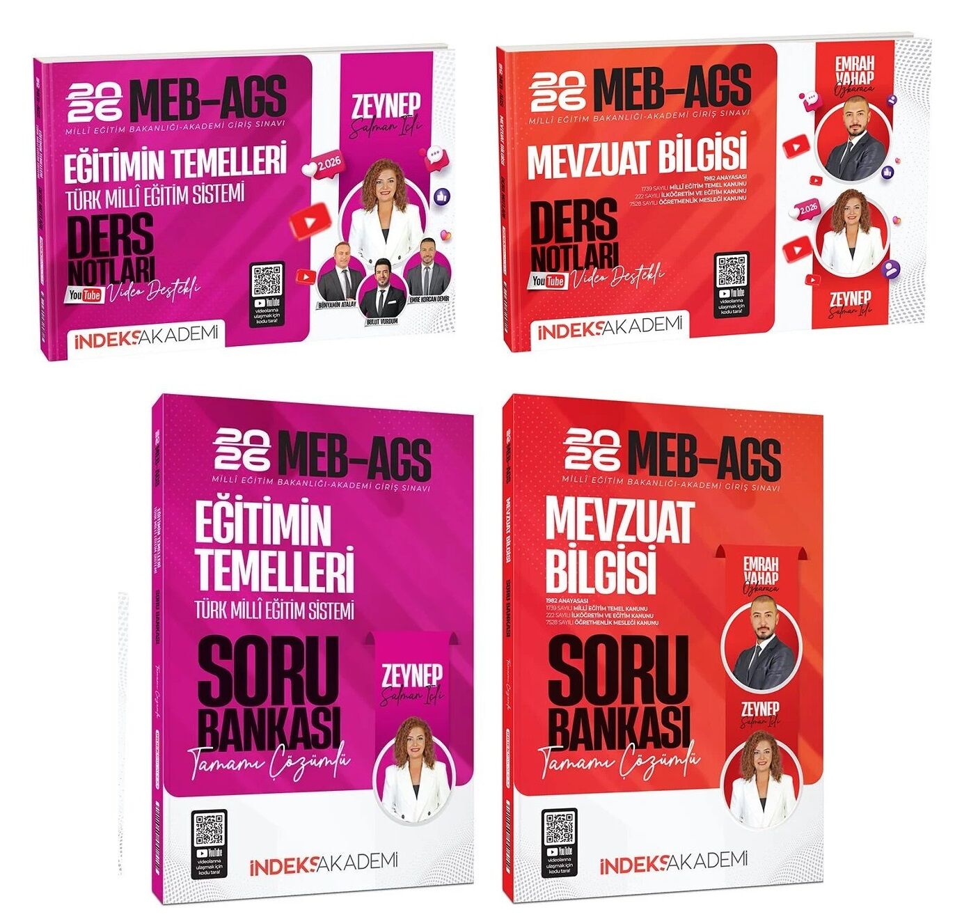 İndeks Akademi 2026 MEB-AGS Akademisi Eğitimin Temelleri + Mevzuat Bilgisi Ders Notları + Soru Bankası 4 lü Set - Zeynep Salman İçli, Emrah Vahap Özkaraca İndeks Akademi Yayıncılık