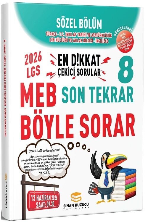 Sinan Kuzucu 2026 8. Sınıf LGS Türkçe, TC İnkılap Tarihi, Din Kültürü, İngilizce Sözel Son Tekrar Soru Bankası Çözümlü Sinan Kuzucu Yayınları
