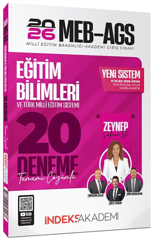 YENİ AGS - İndeks Akademi 2026 MEB-AGS Eğitim Bilimleri ve Türk Milli Eğitim Sistemi 20 Deneme Çözümlü - Zeynep Salman İçli İndeks Akademi Yayıncılık