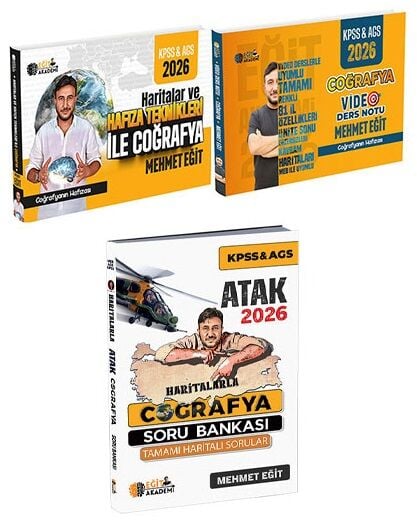 Eğit Akademi 2026 KPSS MEB-AGS Haritalar ve Hafıza Teknikleri Coğrafya + Ders Notu + Soru Bankası 3 lü Set - Mehmet Eğit Eğit Akademi