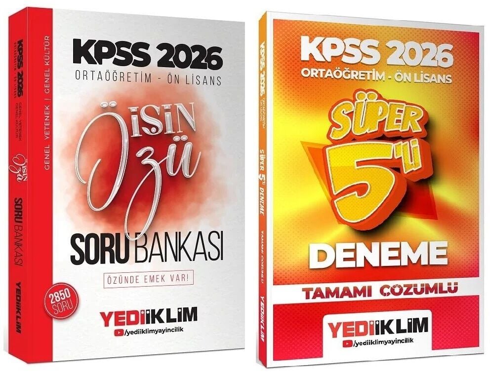 Yediiklim 2026 KPSS Lise Ortaöğretim Ön Lisans İşin Özü Soru Bankası + 5 Deneme 2 li Set Yediiklim Yayınları