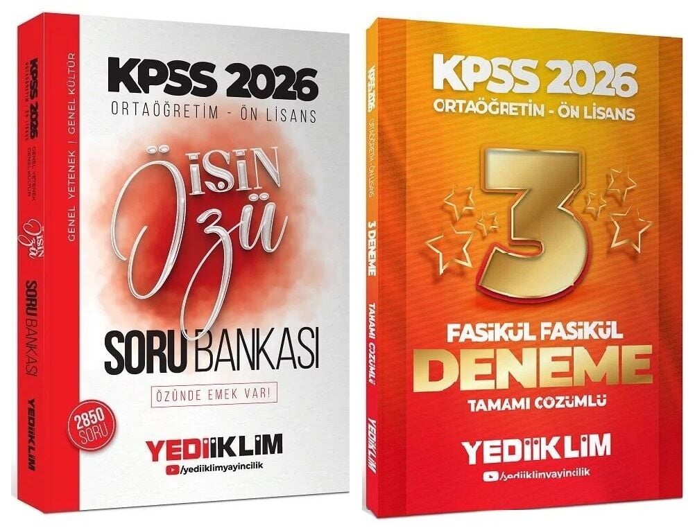 Yediiklim 2026 KPSS Lise Ortaöğretim Ön Lisans İşin Özü Soru Bankası + 3 Deneme 2 li Set Yediiklim Yayınları