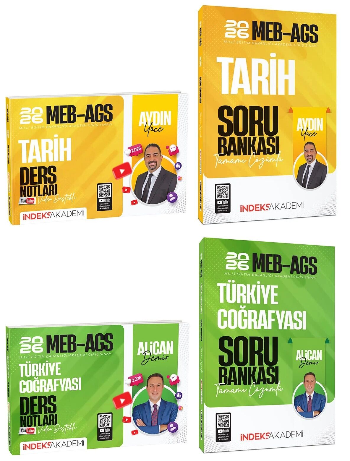 İndeks Akademi 2026 MEB-AGS Tarih + Türkiye Coğrafyası Ders Notları + Soru Bankası 4 lü Set - Aydın Yüce, Alican Demir İndeks Akademi Yayıncılık