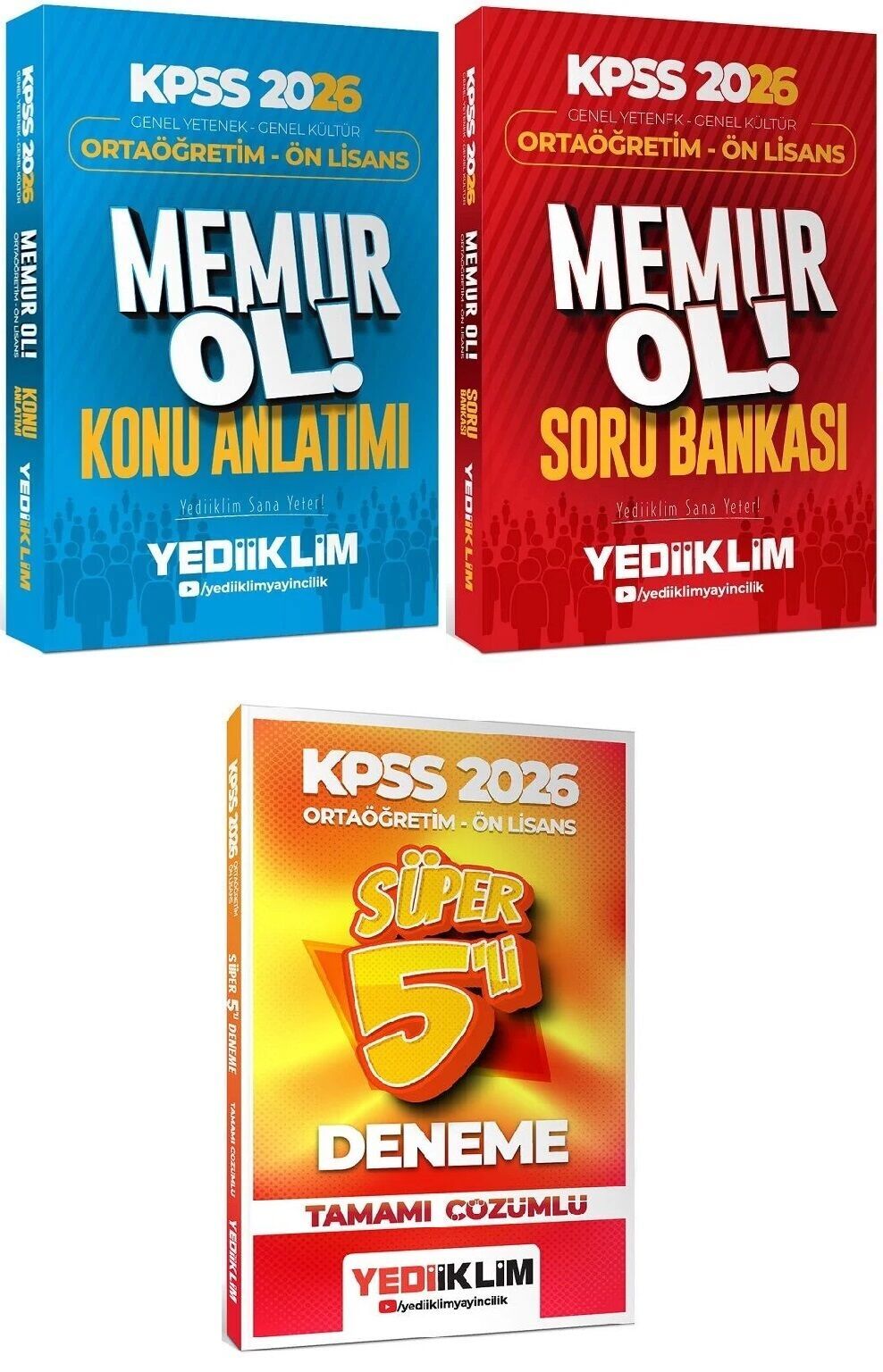 Yediiklim 2026 KPSS Lise Ortaöğretim Ön Lisans MEMUR OL Konu + Soru Bankası + 3 Deneme 3 lü Set Yediiklim Yayınları