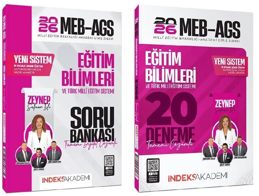 YENİ AGS - İndeks Akademi 2026 MEB-AGS Eğitim Bilimleri ve Türk Milli Eğitim Sistemi + Soru Bankası + 20 Deneme 2 li Set - Zeynep Salman İçli İndeks Akademi Yayıncılık
