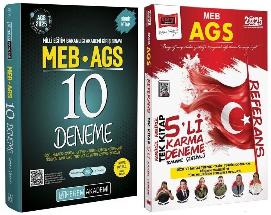 Pegem + Yargı 2025 MEB-AGS Tüm Dersler 10+5 Deneme 2 li Set Pegem Akademi + Yargı Yayınları