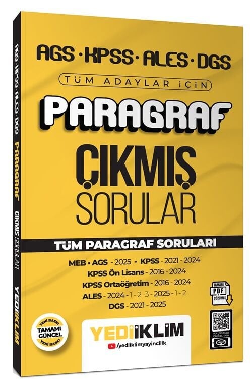 Yediiklim 2026 KPSS MEB-AGS ALES DGS Paragraf Çıkmış Sorular Çözümlü Yediiklim Yayınları