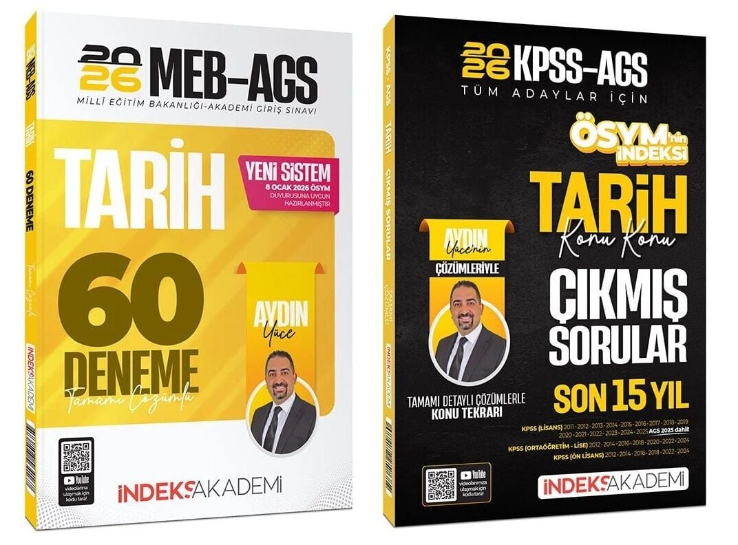 YENİ AGS - İndeks Akademi 2026 MEB-AGS Tarih Çıkmış Sorular + 60 Deneme 2 li Set - Aydın Yüce İndeks Akademi Yayıncılık