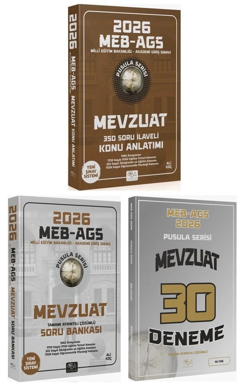 CBA Yayınları 2026 MEB-AGS Mevzuat Konu Anlatımı + Soru Bankası + 30 Deneme 3 lü Set Pusula Serisi - Ali Koç CBA Yayınları