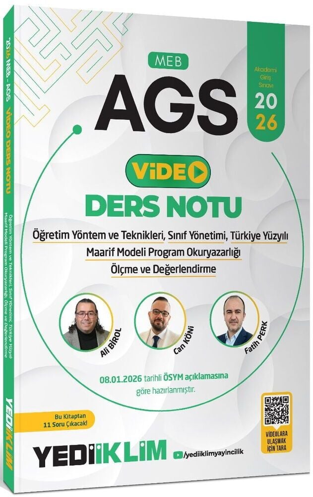 YENİ AGS - Yediiklim 2026 MEB-AGS Eğitim Bilimleri ÖYT, Sınıf, Maarif Modeli, Program Okuryazarlığı, Ölçme Video Ders Notu - Ali Birol, Can Köni, Fatih Perk Yediiklim Yayınları