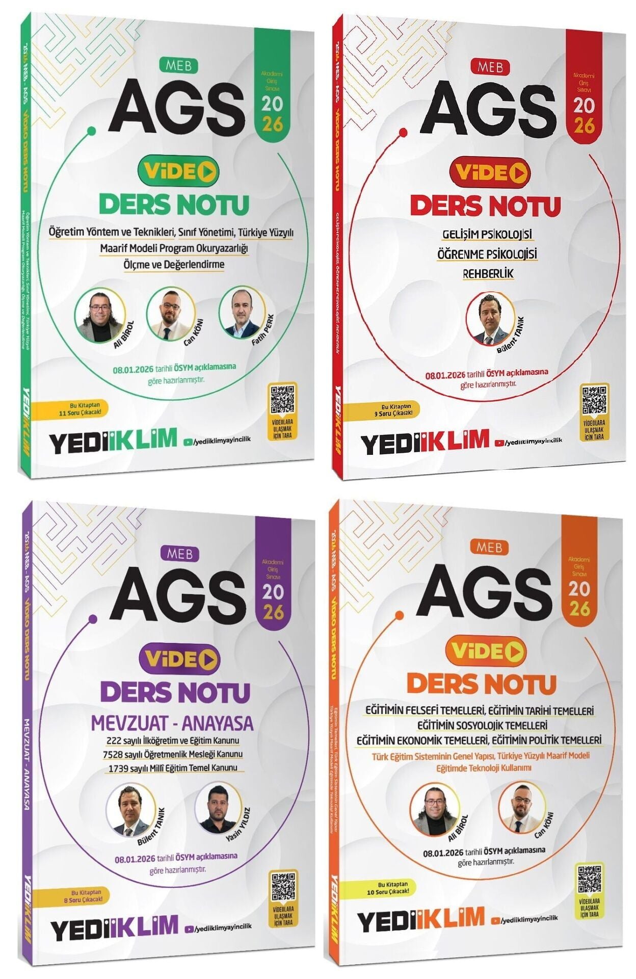 YENİ AGS - Yediiklim 2026 MEB-AGS Eğitim Bilimleri + Mevzuat Video Ders Notu 4 lü Set Yediiklim Yayınları
