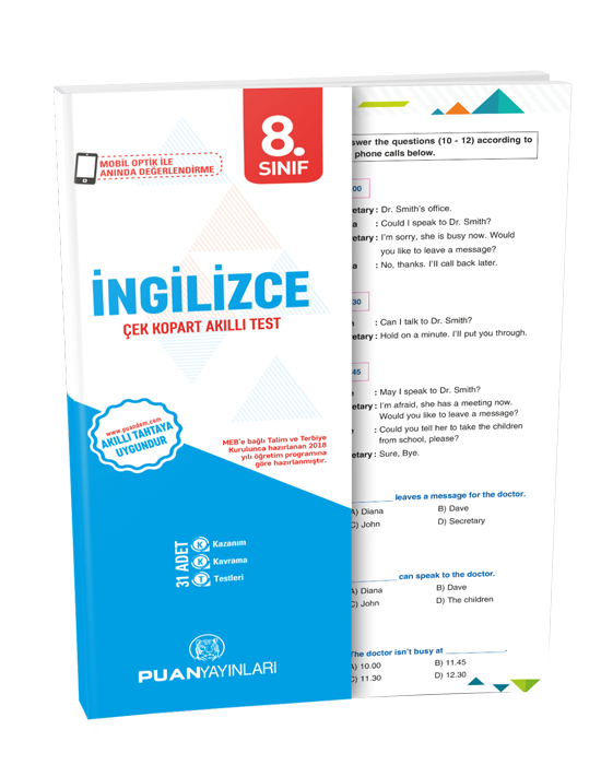 Puan 8. Sınıf İngilizce Çek Kopart Akıllı Test Puan Yayınları