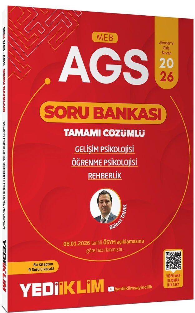 YENİ AGS - Yediiklim 2026 MEB-AGS Eğitim Bilimleri Gelişim, Öğrenme Psikolojisi ve Rehberlik Soru Bankası Çözümlü - Bülent Tanık Yediiklim Yayınları