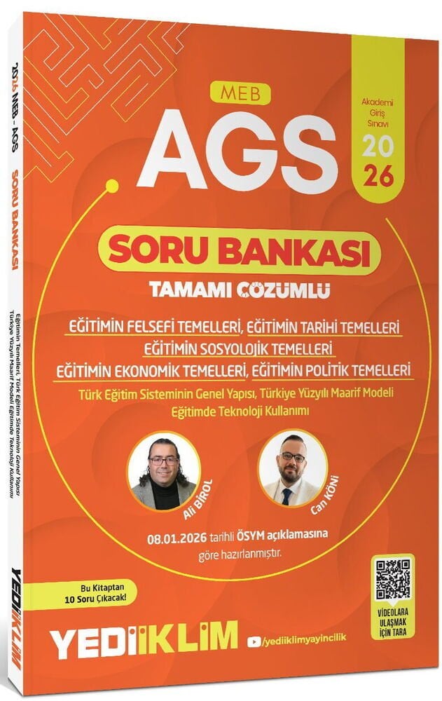 YENİ AGS - Yediiklim 2026 MEB-AGS Eğitim Bilimleri Eğitimin Felsefi Tarihi Sosyolojik Ekonomik Politik Temelleri Soru Bankası Çözümlü - Ali Birol, Can Köni Yediiklim Yayınları