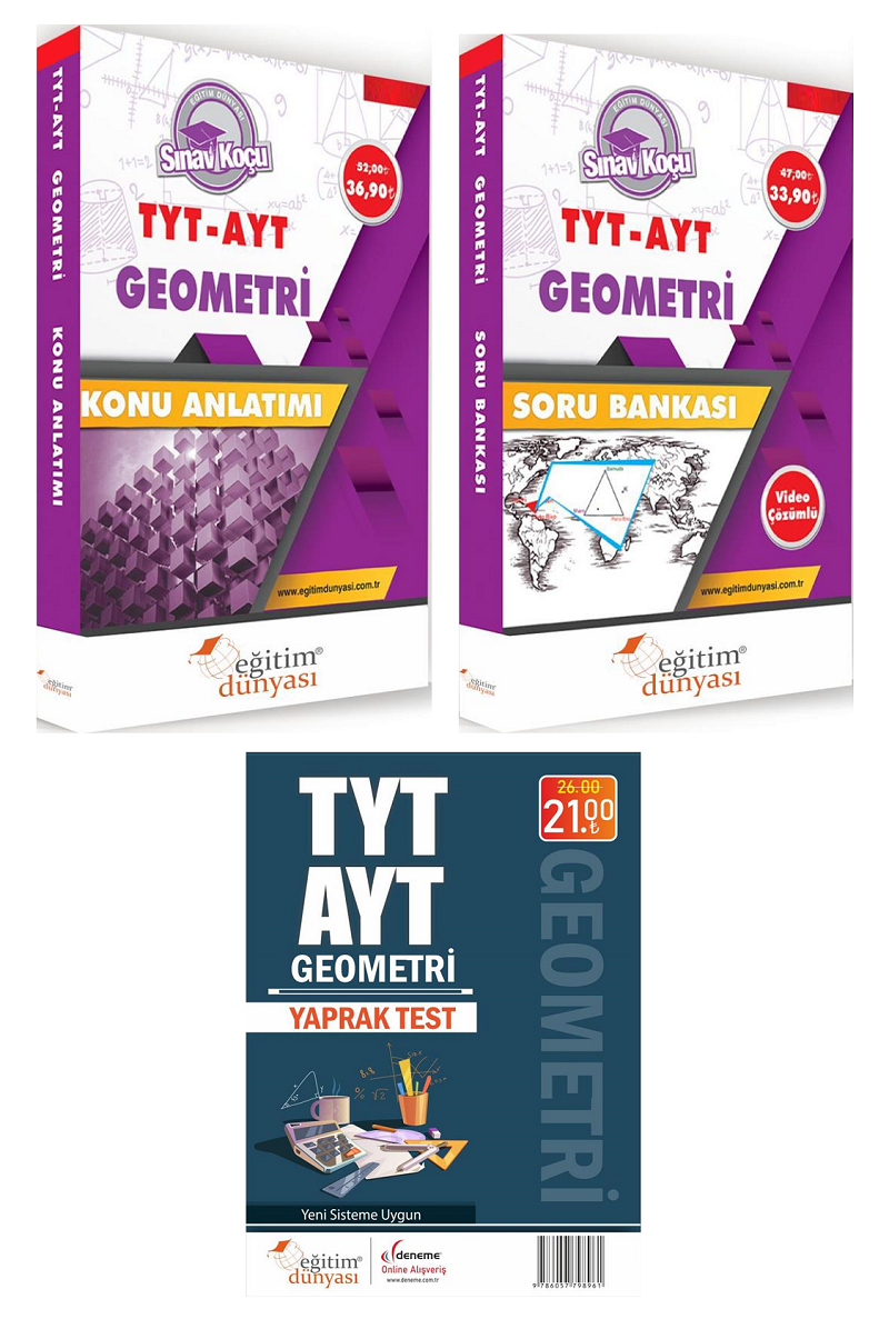 SÜPER FİYAT - Eğitim Dünyası YKS TYT AYT Geometri Sınav Koçu Konu + Soru + Yaprak Test 3 lü Set Eğitim Dünyası Yayınları