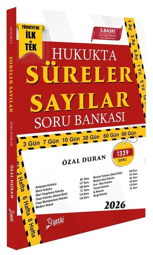 Yetki 2026 Hakimlik Hukukta Süreler Sayılar Soru Bankası 5. Baskı - Özal Duran Yetki Yayıncılık