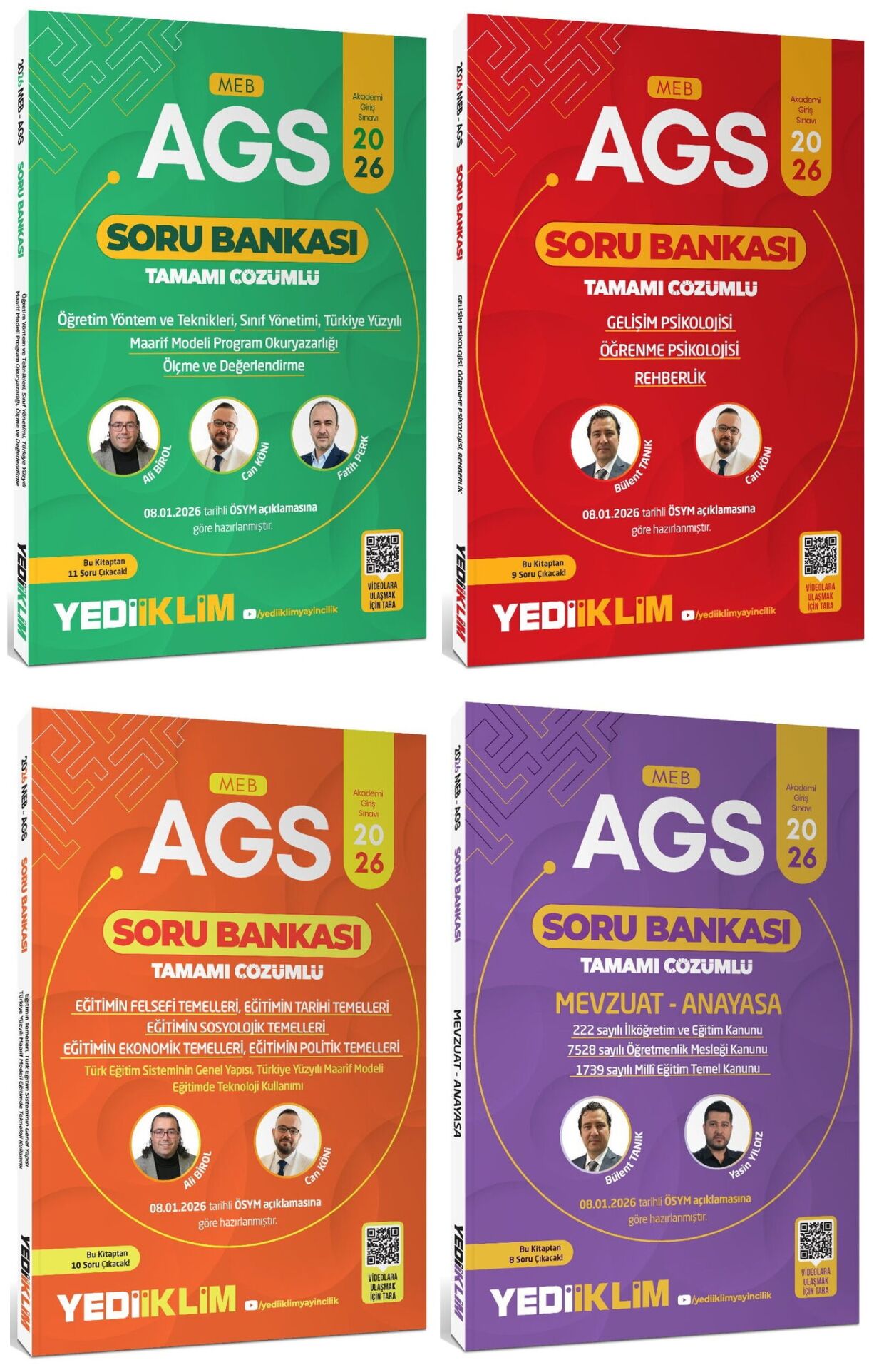 Yediiklim 2026 MEB-AGS Eğitim Bilimleri + Mevzuat Soru Bankası 4 lü Set Yediiklim Yayınları
