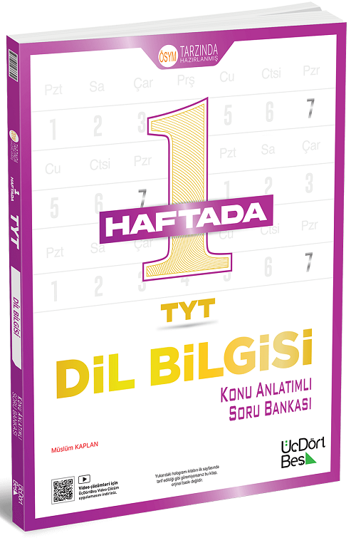 Üç Dört Beş 2026 YKS TYT Dil Bilgisi 1 Haftada Konu Anlatımlı Soru Bankası Çözümlü - Müslüm Kaplan Üç Dört Beş Yayınları