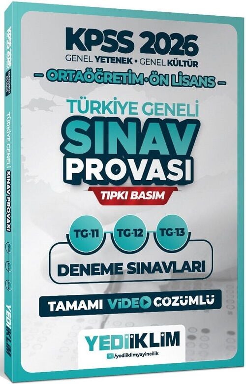 Yediiklim 2026 KPSS Lise Ortaöğretim Ön Lisans Türkiye Geneli Sınav Provası 3 Deneme Çözümlü (11-12-13) Yediiklim Yayınları