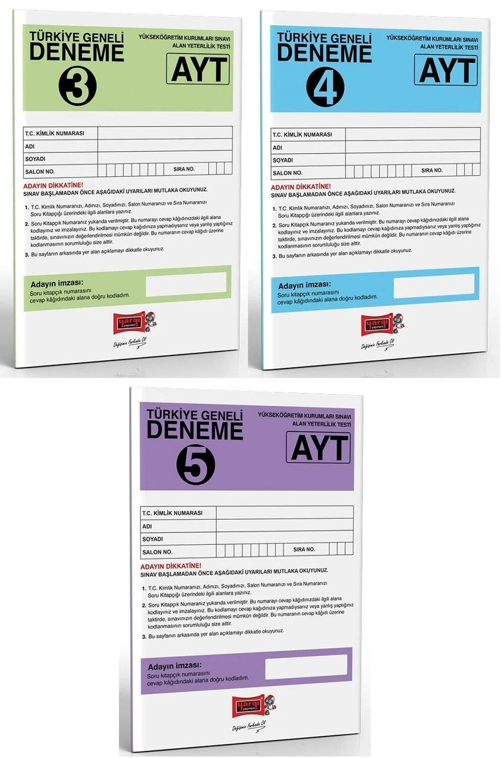 SÜPER FİYAT - Yargı YKS AYT Türkiye Geneli Deneme-3-4-5 3 lü Set Yargı Yayınları