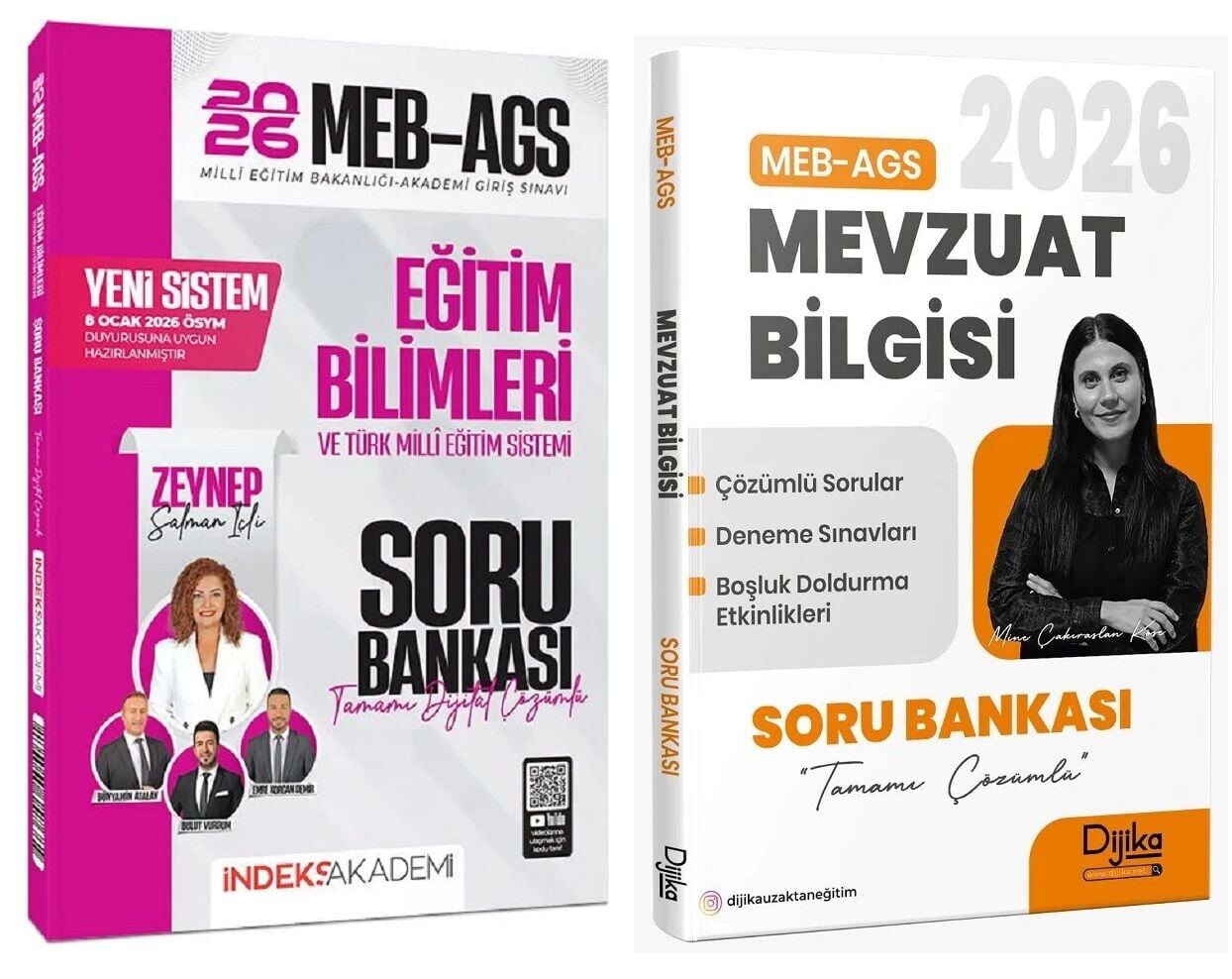 YENİ AGS - İndeks + Dijika 2026 MEB-AGS Eğitim Bilimleri + Mevzuat Bilgisi Soru Bankası 2 li Set - Zeynep Salman İçli İndeks Akademi + Dijika Yayıncılık