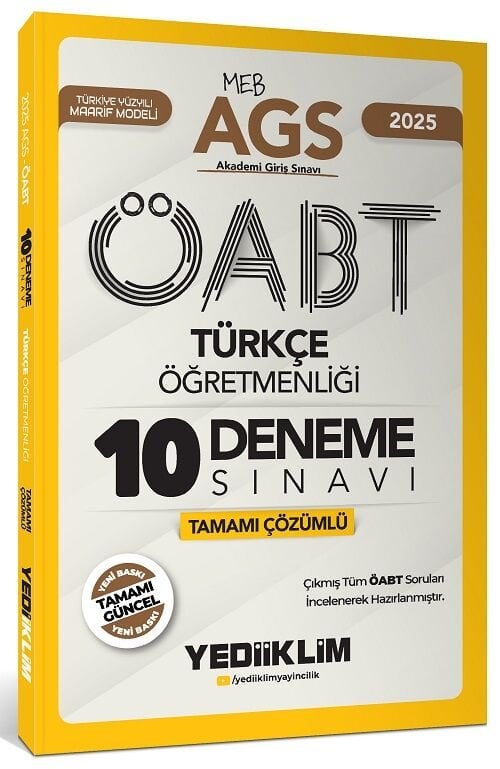Yediiklim 2025 ÖABT MEB-AGS Türkçe Öğretmenliği 10 Deneme Çözümlü Yediiklim Yayınları