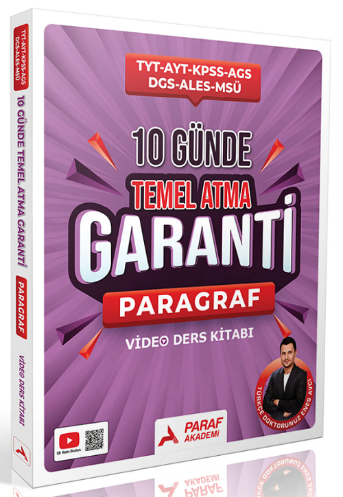 Paraf Akademi YKS TYT AYT KPSS MEB-AGS MSÜ DGS ALES Türkçe Doktoru Paragraf 10 Günde Temel Atma Garanti Video Ders Kitabı - Enes Avcı Paraf Akademi Yayınları