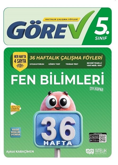Nitelik 5. Sınıf Fen Bilimleri Görev 36 Haftalık Çalışma Föyleri Nitelik Yayınları