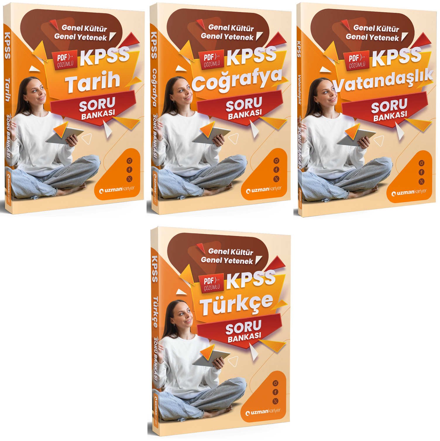 Uzman Kariyer 2026 KPSS Tarih + Coğrafya + Vatandaşlık + Türkçe Soru Bankası 4 lü Set Uzman Kariyer Yayınları